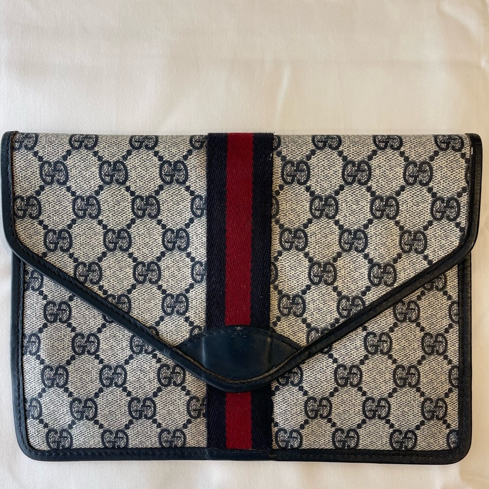 Vintage Gucci Monogram Navy Envelope Clutch
